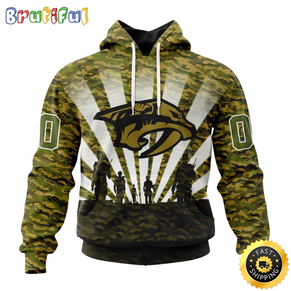 Personalized Nhl Nashville Predators All Over Print 3D Hoodie Military Camo Kits For Veterans Day And Rememberance Day
