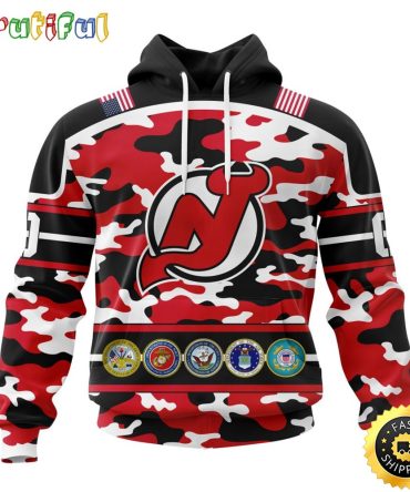 Personalized Nhl New Jersey Devils With Camo Team Color And Military Force Logo All Over Print 3D Hoodie Unisex Hoodie Tshirt Sweatshirt