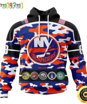 Personalized Nhl New York Islanders With Camo Team Color And Military Force Logo All Over Print 3D Hoodie Unisex Hoodie Tshirt Sweatshirt
