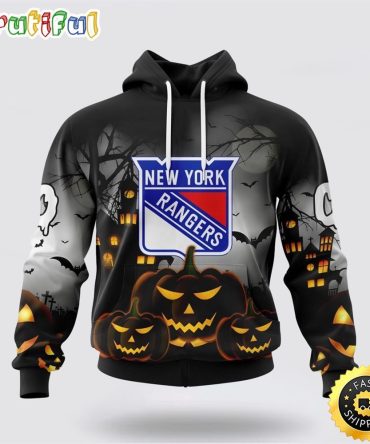Personalized Nhl New York Rangers All Over Print 3D Hoodie Special Design Pumpkins For Halloween