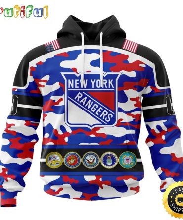 Personalized Nhl New York Rangers With Camo Team Color And Military Force Logo All Over Print 3D Hoodie Unisex Hoodie Tshirt Sweatshirt
