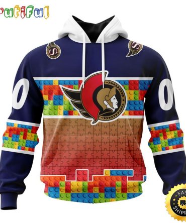 Personalized Nhl Ottawa Senators All Over Print 3D Hoodie Autism Awareness Design Unisex Hoodie