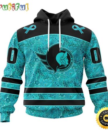 Personalized Nhl Ottawa Senators All Over Print 3D Hoodie Special Design Fight Ovarian Cancer Gift For Football Fans