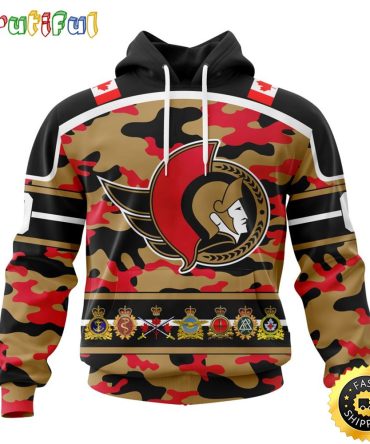 Personalized Nhl Ottawa Senators With Camo Team Color And Military Force Logo All Over Print 3D Hoodie Unisex Hoodie Tshirt Sweatshirt