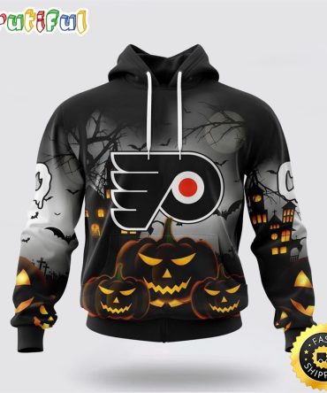 Personalized Nhl Philadelphia Flyers All Over Print 3D Hoodie Special Design Pumpkins For Halloween