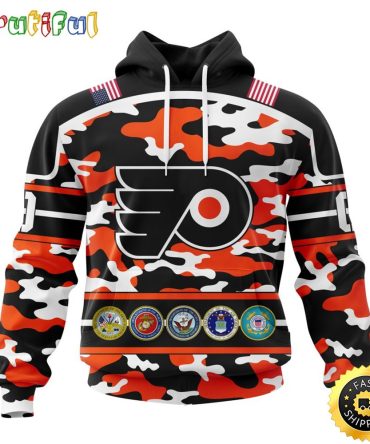 Personalized Nhl Philadelphia Flyers With Camo Team Color And Military Force Logo All Over Print 3D Hoodie Unisex Hoodie Tshirt Sweatshirt