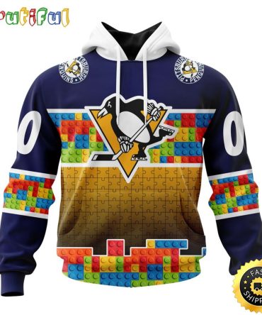Personalized Nhl Pittsburgh Penguins All Over Print 3D Hoodie Autism Awareness Design Unisex Hoodie