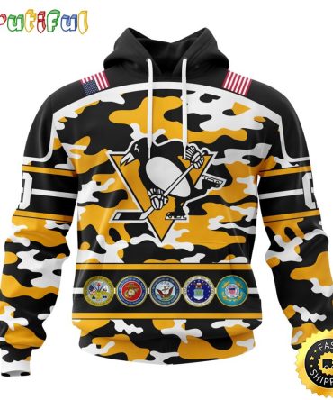 Personalized Nhl Pittsburgh Penguins With Camo Team Color And Military Force Logo All Over Print 3D Hoodie Unisex Hoodie Tshirt Sweatshirt