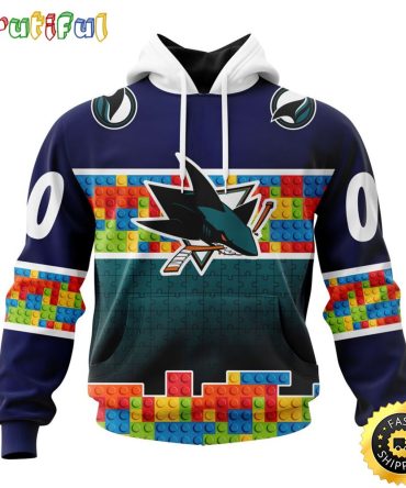 Personalized Nhl San Jose Sharks All Over Print 3D Hoodie Autism Awareness Design Unisex Hoodie