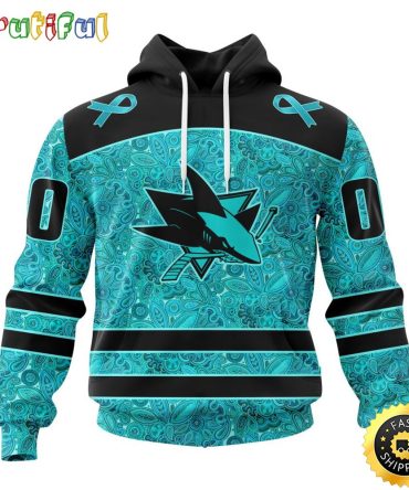 Personalized Nhl San Jose Sharks All Over Print 3D Hoodie Special Design Fight Ovarian Cancer Gift For Football Fans