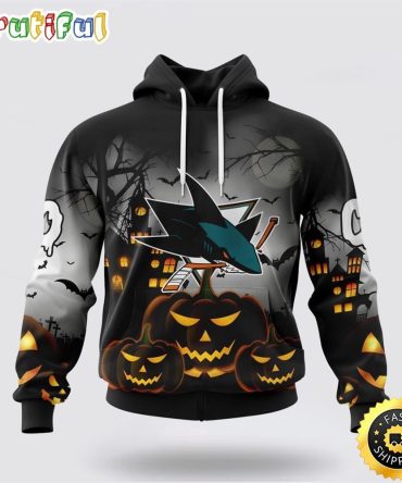 Personalized Nhl San Jose Sharks All Over Print 3D Hoodie Special Design Pumpkins For Halloween
