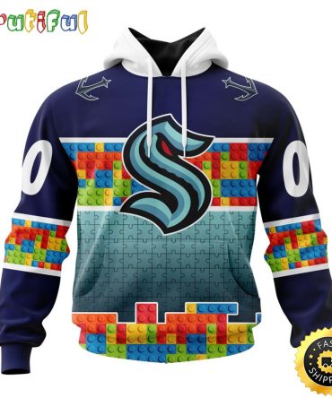 Personalized Nhl Seattle Kraken All Over Print 3D Hoodie Autism Awareness Design Unisex Hoodie