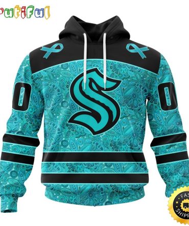 Personalized Nhl Seattle Kraken All Over Print 3D Hoodie Special Design Fight Ovarian Cancer Gift For Football Fans