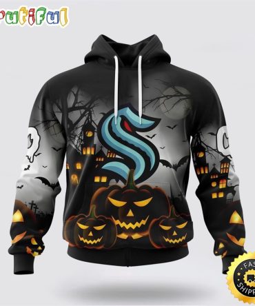 Personalized Nhl Seattle Kraken All Over Print 3D Hoodie Special Design Pumpkins For Halloween