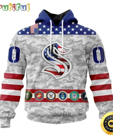 Personalized Nhl Seattle Kraken Hoodie Armed Forces Appreciation All Over Print 3D Hoodie Unisex Tshirt Hoodie