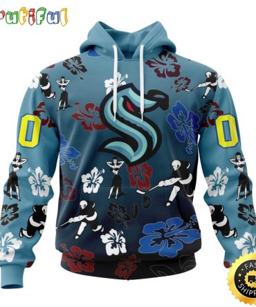 Personalized Nhl Seattle Kraken Hoodie Hawaiian Style Design For Fans Unisex 3D Hoodie
