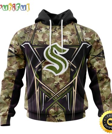 Personalized Nhl Seattle Kraken Hoodie Special Camo Color Design All Over Print 3D Unisex Hoodie
