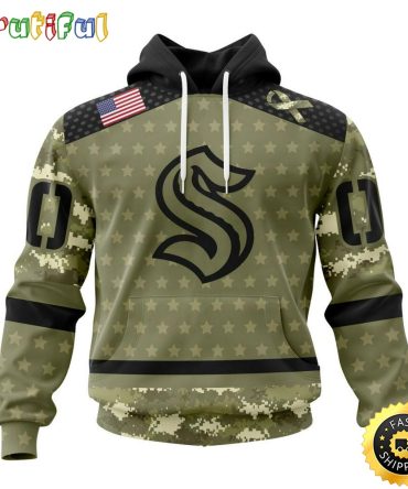 Personalized Nhl Seattle Kraken Hoodie Special Camo Military Appreciation All Over Print 3D Hoodie Unisex Hoodie