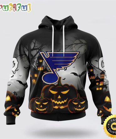 Personalized Nhl St. Louis Blues All Over Print 3D Hoodie Special Design Pumpkins For Halloween