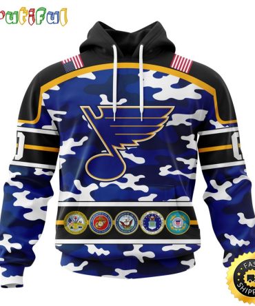 Personalized Nhl St. Louis Blues With Camo Team Color And Military Force Logo All Over Print 3D Hoodie Unisex Hoodie Tshirt Sweatshirt