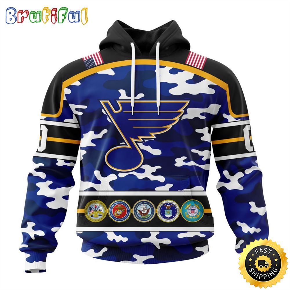 Personalized Nhl St. Louis Blues With Camo Team Color And Military Force Logo All Over Print 3D Hoodie Unisex Hoodie Tshirt Sweatshirt