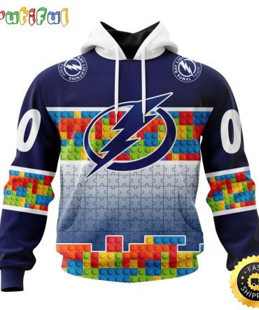 Personalized Nhl Tampa Bay Lightning All Over Print 3D Hoodie Autism Awareness Design Unisex Hoodie