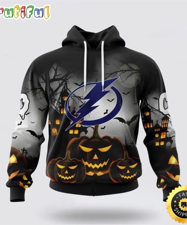 Personalized Nhl Tampa Bay Lightning All Over Print 3D Hoodie Special Design Pumpkins For Halloween