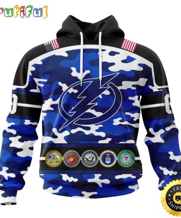 Personalized Nhl Tampa Bay Lightning With Camo Team Color And Military Force Logo All Over Print 3D Hoodie Unisex Hoodie Tshirt Sweatshirt