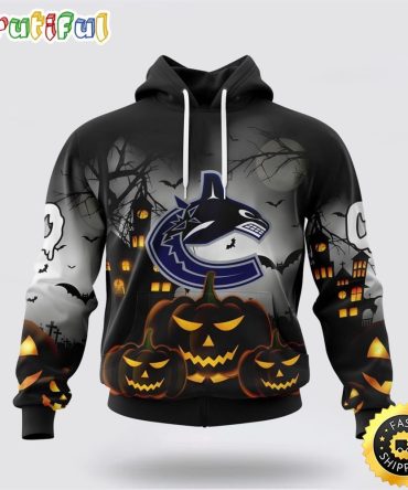 Personalized Nhl Vancouver Canucks All Over Print 3D Hoodie Special Design Pumpkins For Halloween