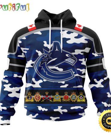 Personalized Nhl Vancouver Canucks With Camo Team Color And Military Force Logo All Over Print 3D Hoodie Unisex Hoodie Tshirt Sweatshirt