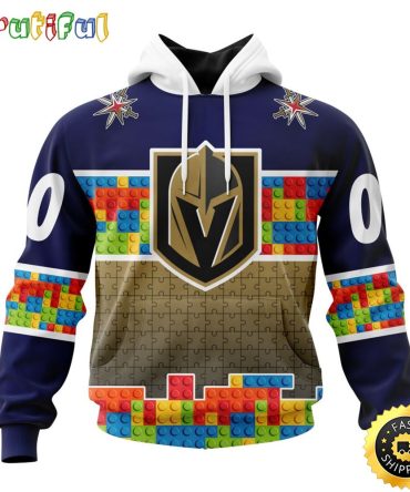 Personalized Nhl Vegas Golden Knights All Over Print 3D Hoodie Autism Awareness Design Unisex Hoodie