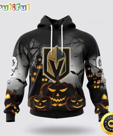 Personalized Nhl Vegas Golden Knights All Over Print 3D Hoodie Special Design Pumpkins For Halloween