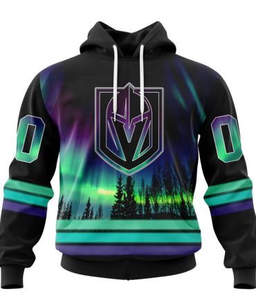Personalized Nhl Vegas Golden Knights Hoodie Special Design With Northern Lights All Over Print 3D Hoodie Unisex