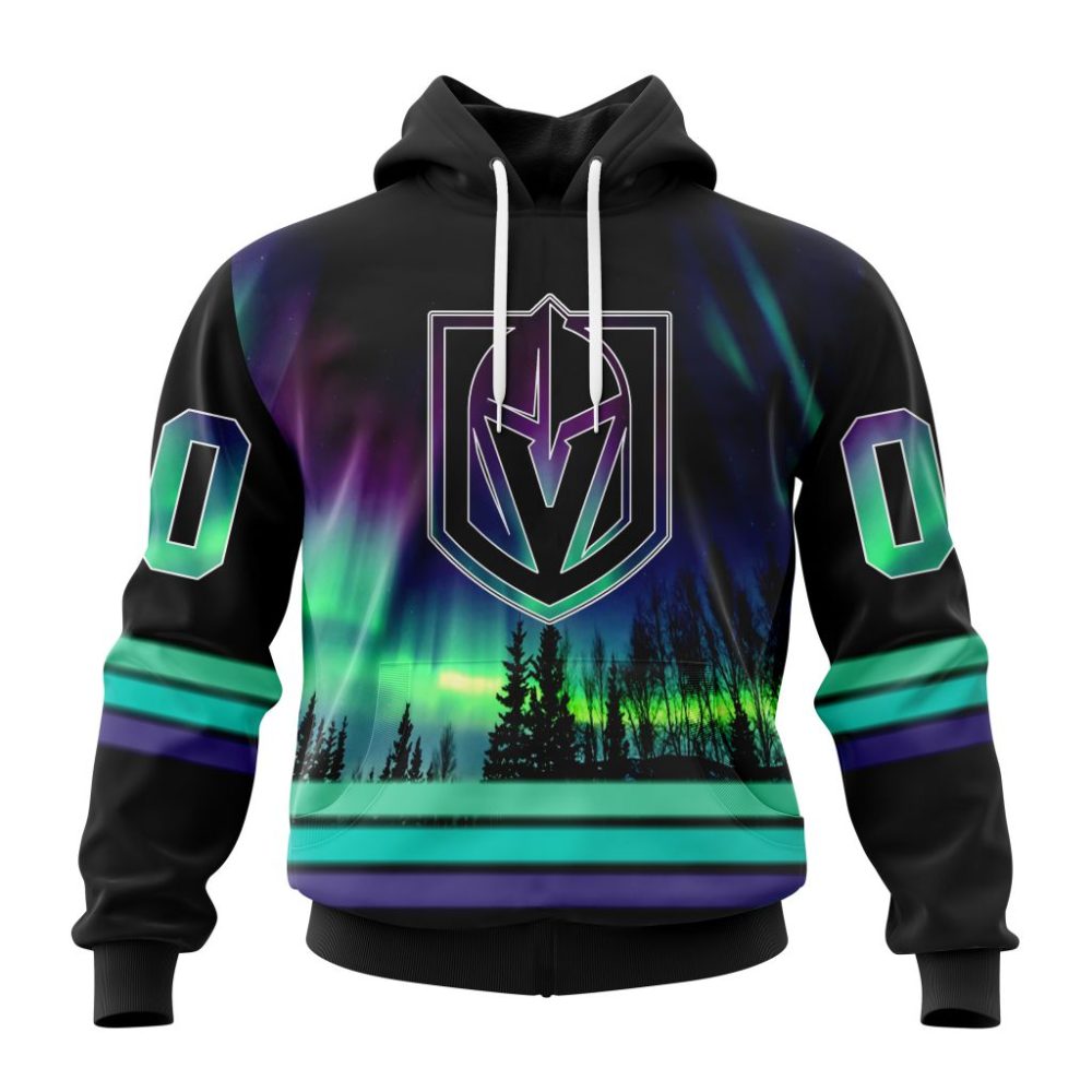 Personalized Nhl Vegas Golden Knights Hoodie Special Design With Northern Lights All Over Print 3D Hoodie Unisex