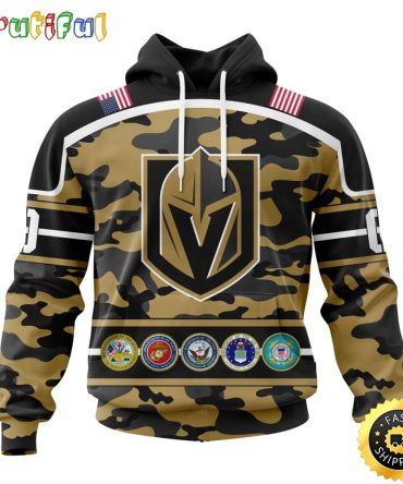 Personalized Nhl Vegas Golden Knights With Camo Team Color And Military Force Logo All Over Print 3D Hoodie Unisex Hoodie Tshirt Sweatshirt