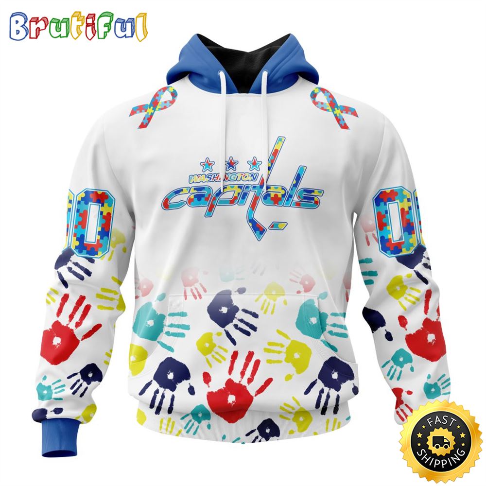 Personalized Nhl Washington Capitals Autism Awareness Hands Design All Over Print 3D Hoodie Unisex Hoodie