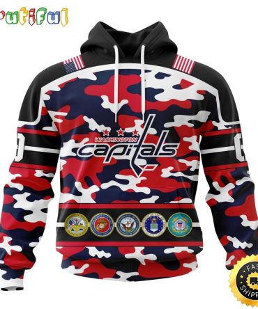 Personalized Nhl Washington Capitals With Camo Team Color And Military Force Logo All Over Print 3D Hoodie Unisex Hoodie Tshirt Sweatshirt