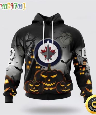 Personalized Nhl Winnipeg Jets All Over Print 3D Hoodie Special Design Pumpkins For Halloween