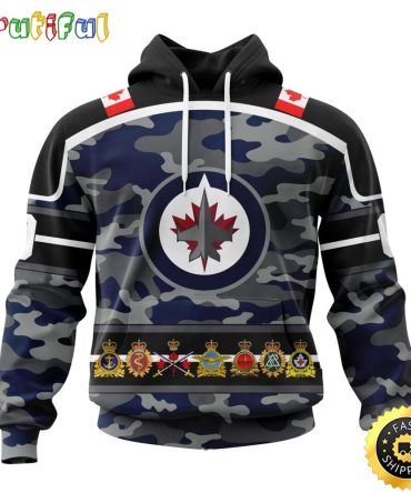Personalized Nhl Winnipeg Jets With Camo Team Color And Military Force Logo All Over Print 3D Hoodie Unisex Hoodie Tshirt Sweatshirt