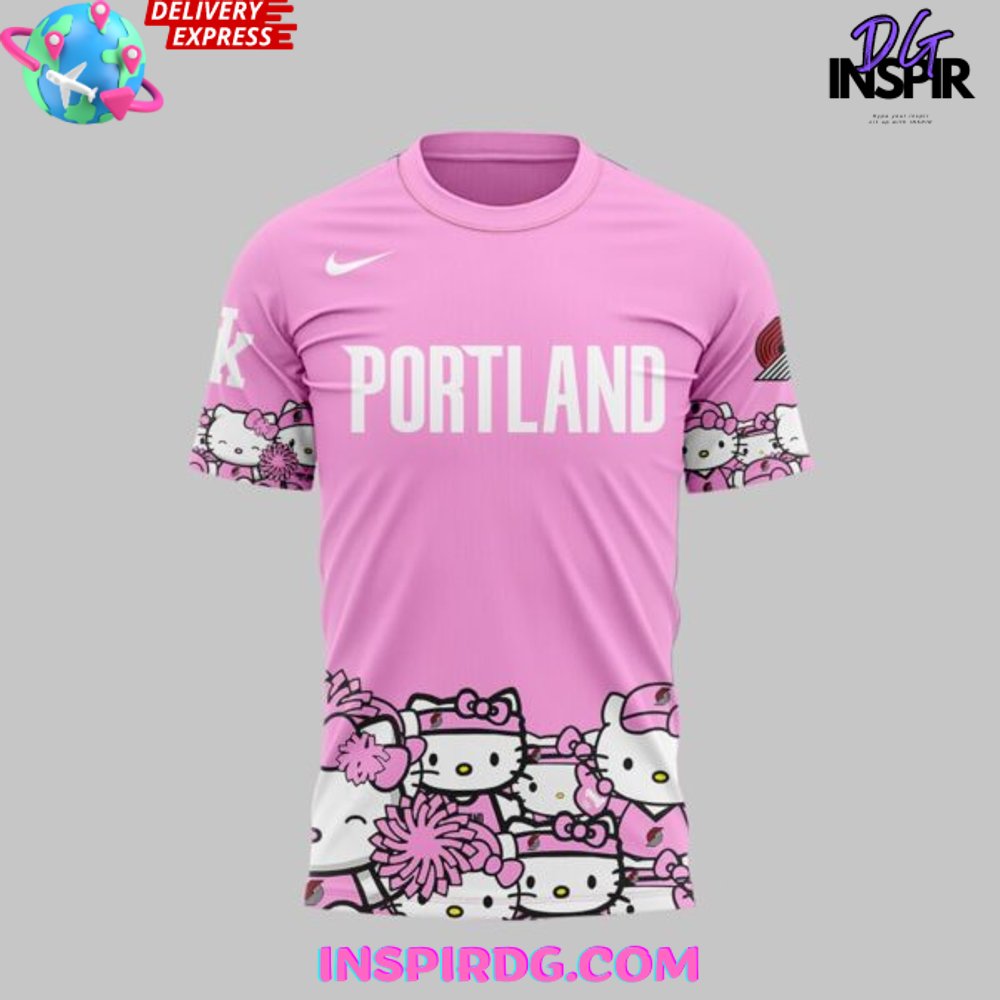 Portland Trail Blazers X Hello Kitty 2025 Pink T-Shirt - Image 2