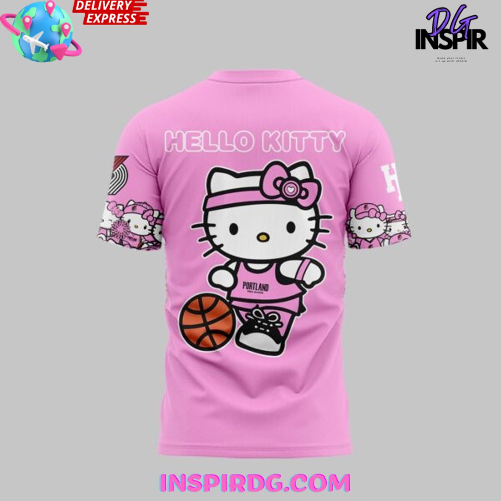 Portland Trail Blazers X Hello Kitty 2025 Pink T-Shirt - Image 3