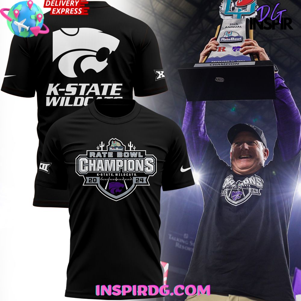 Kansas State Wildcats Rate Bowl Champions 2024 Black T-Shirt