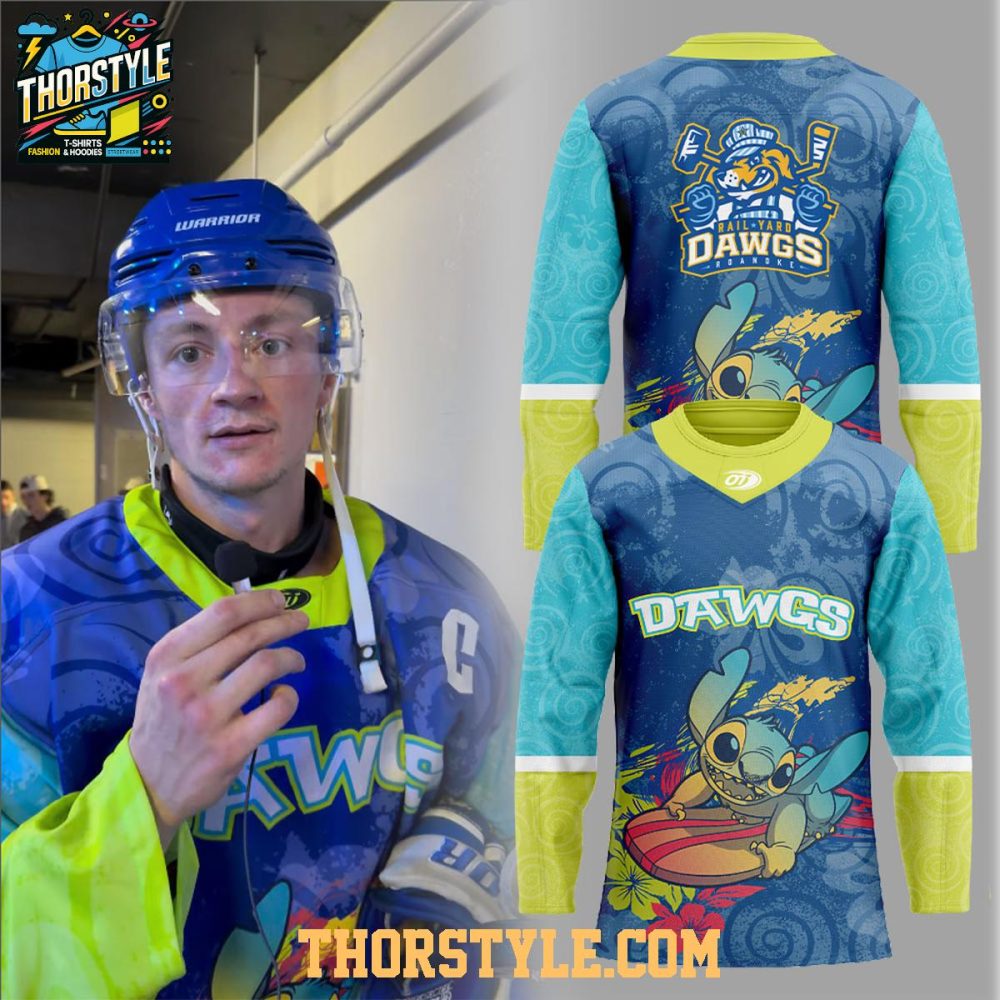 Roanoke Rail Yard Dawgs Lilo & Stitch Night 2025 Christmas Hockey Jersey