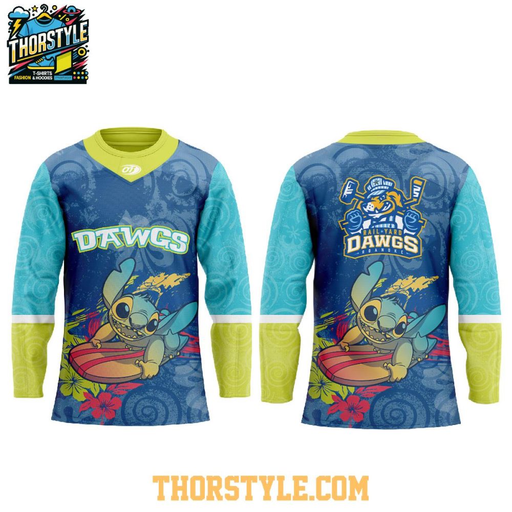 Roanoke Rail Yard Dawgs Lilo & Stitch Night 2025 Christmas Hockey Jersey - Image 2