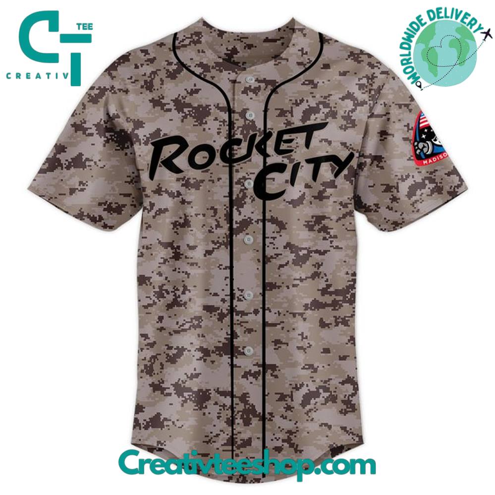 Rocket City Trash Pandas 2025 Armed Forces Day Camo Baseball Jersey - Image 2