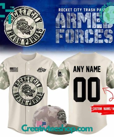 Rocket City Trash Pandas Armed Forces Camo Baseball Jersey