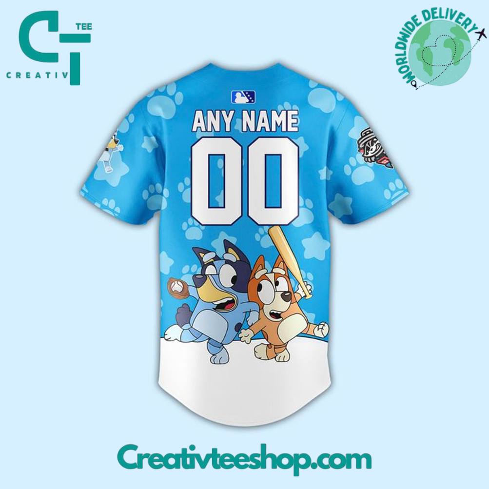 Rocket City Trash Pandas X Bluey Personalized Baseball Jersey - Image 3