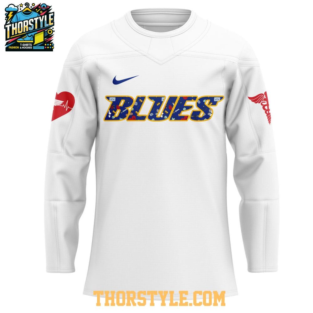 St. Louis Blues Nurses Appreciation Work Of Heart 2025 Hockey Jersey - Image 2