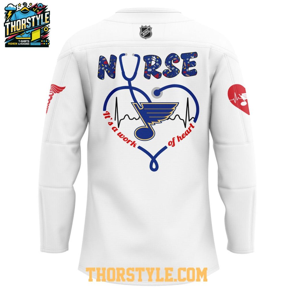 St. Louis Blues Nurses Appreciation Work Of Heart 2025 Hockey Jersey - Image 3