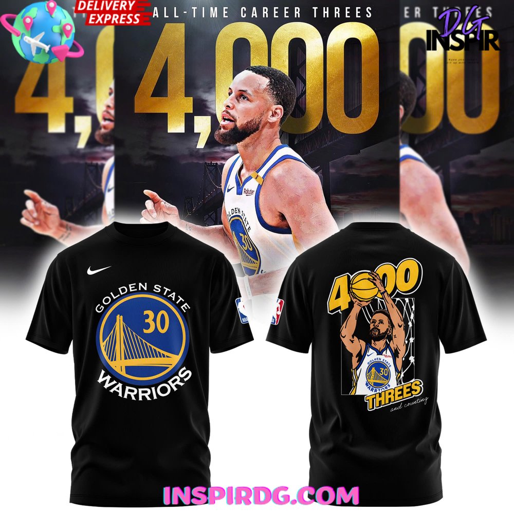 Stephen Curry Golden State Warriors 4,000 Threes And Counting Black T-Shirt